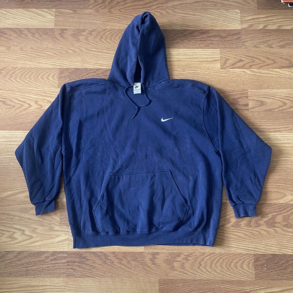 Vintage 90s Nike Swoosh Navy Hoodie Made in USA XXL White Swoosh 1990s Classic